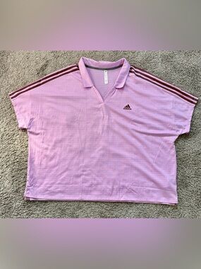 ADIDAS 3-Stripe V-Neck Polo Shirt in Pastel Pink / Burgundy (4X)